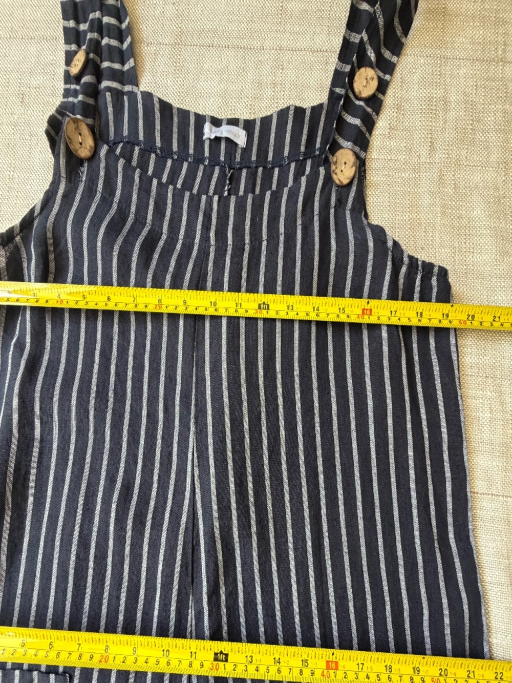 Italian Linen Dark Blue/White Button Overall Oversized Wide Leg Jumpsuit-Sz-S/M - Picture 10 of 16